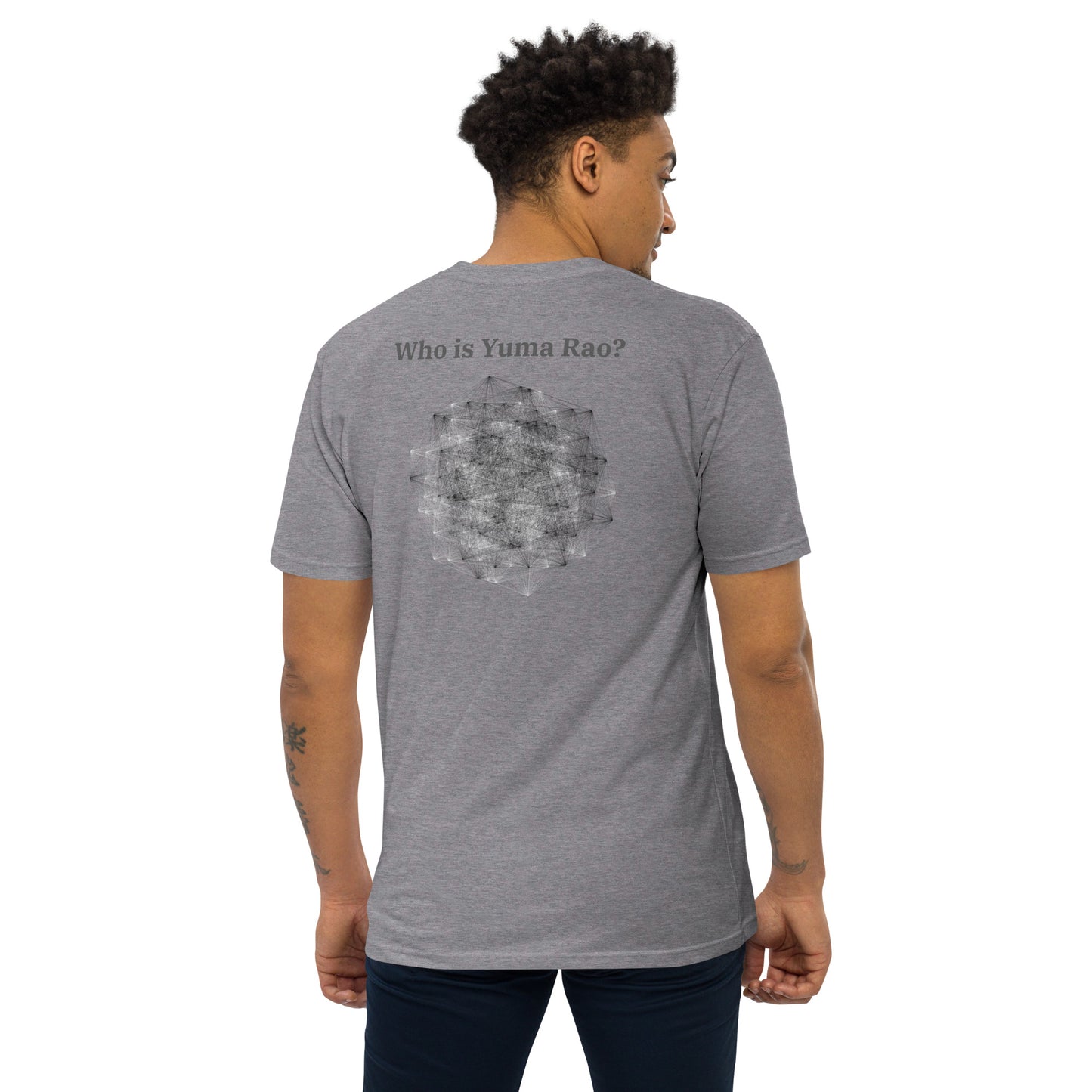 Who is Yuma Rao? Men’s premium heavyweight tee (no front pocket, black printing)